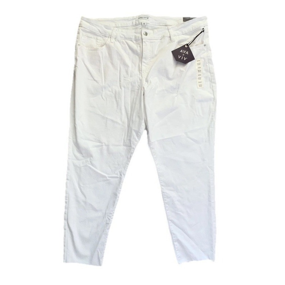 Ava & Viv Womens Plus Size 24 24W Stretch Jeans White Cut Off Skinny 46x29 C706